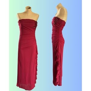 VTG City Triangles Y2K Whimsigoth Beaded Ruched Maxi Dress Sz Large Mesh Formal‎
